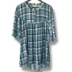Umgee Babydoll Tartan‎ Flannel L Plaid Y2K Tunic Top Dress Western Blue Academia